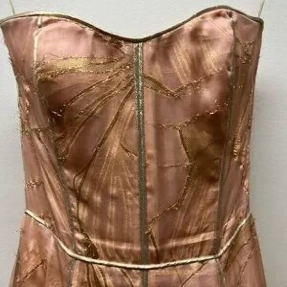 J. MENDEL Peach And Gold Bustier Ball GOWN Size 0/2 One Of A Kind Sample - Picture 2 of 16